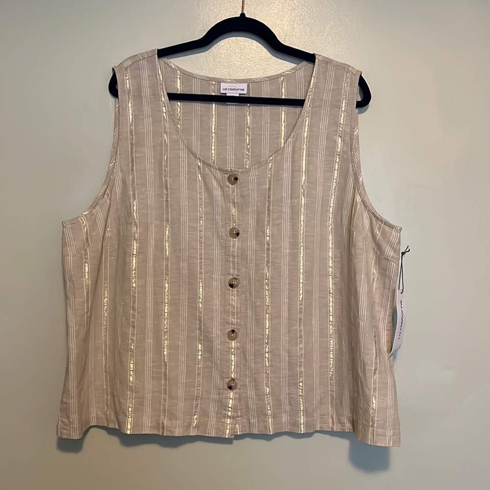 Liz Claiborne NWT Sleeveless Linen Shirt- size XXL